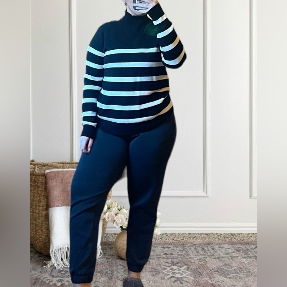 Stylish Striped Turtleneck Sweater with Buttons - Autumn/Winter Essential